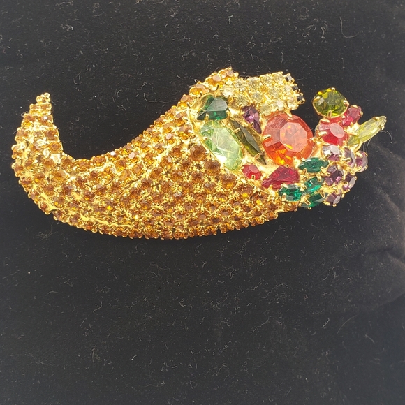 Bauer Cornucopia autumnal colored brooch, vintage - Picture 10 of 11